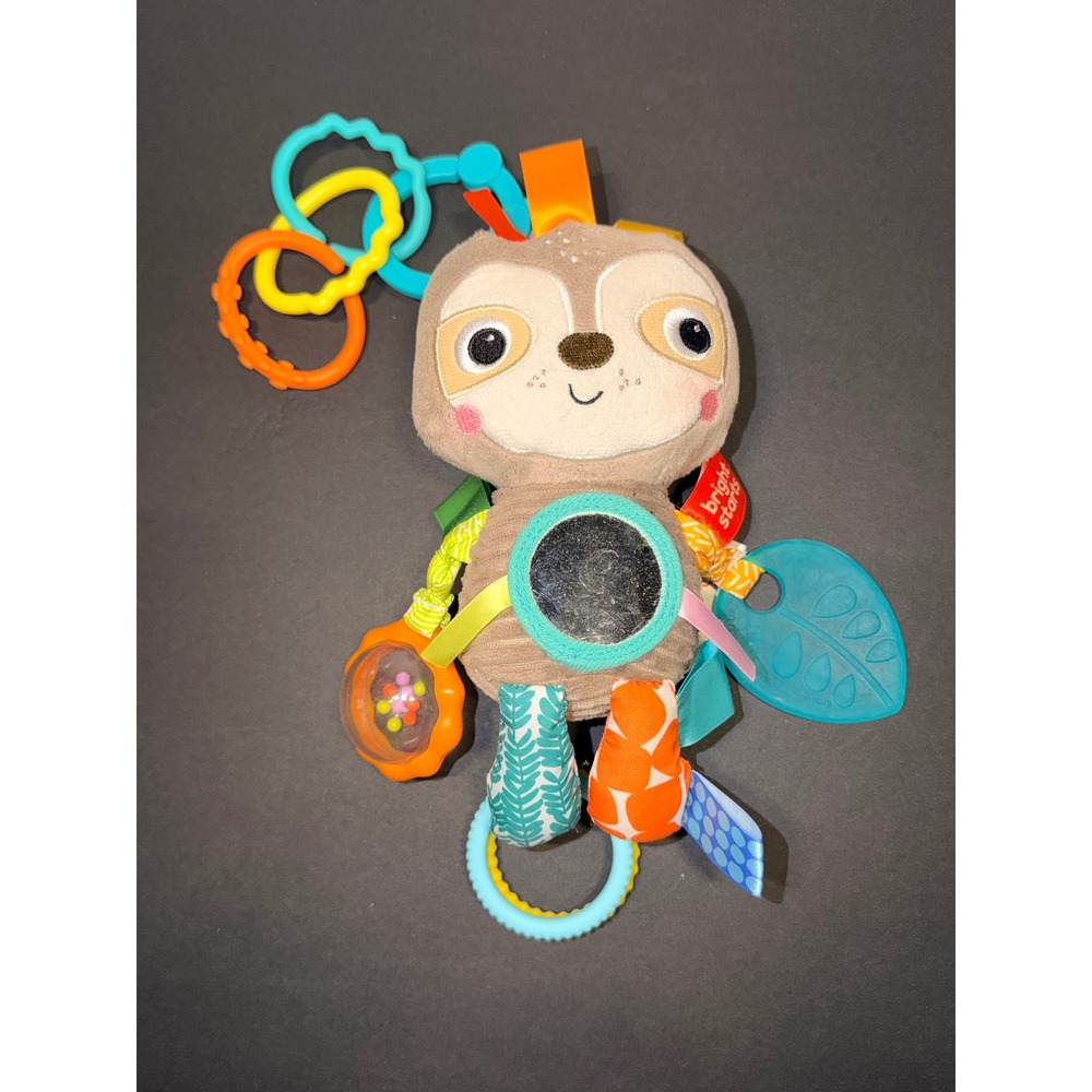 Bright Starts Sloth Sensory Activity Toy Plush Rattle Teether Mirror 12174